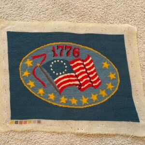 Vintage finished needlepoint featuring 1776 and Flag